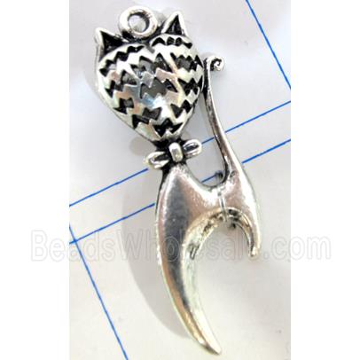 Hollow Tibetan Silver cat pendant, lead free and nickel free