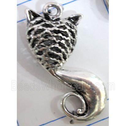 Hollow Tibetan Silver cat pendant, lead free and nickel free
