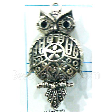 Hollow Tibetan Silver owl pendant, lead free and nickel free