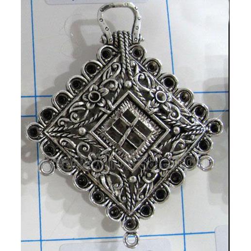 Hollow Tibetan Silver pendant, lead free and nickel free