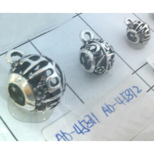hollow, round tibetan silver hanger bead, lead free and nickel free