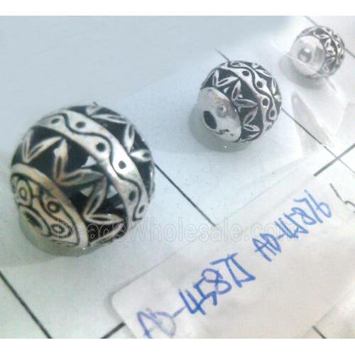 round tibetan silver beads, hollow, lead free and nickel free