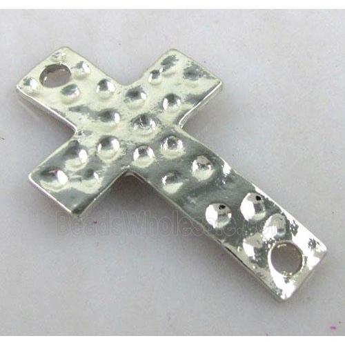 hammered Tibetan Silver Cross Connector, lead free and nickel free, platinum plated