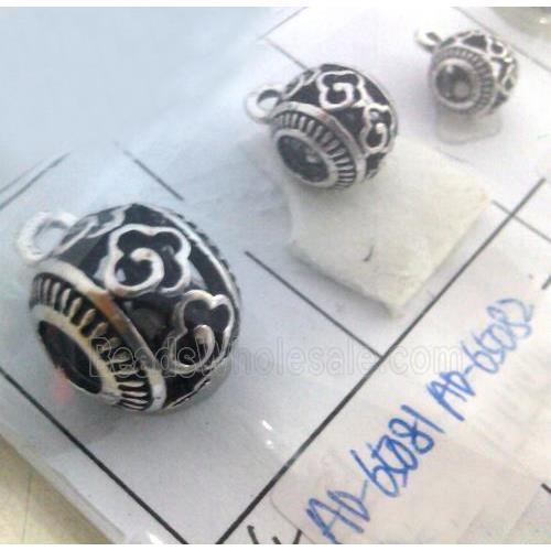 hollow, round tibetan silver hanger bead, lead free and nickel free