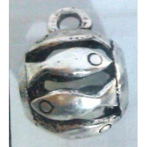 hollow, round tibetan silver hanger bead, lead free and nickel free