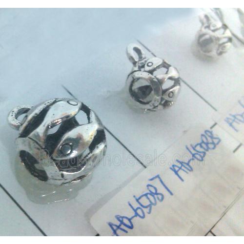 hollow, round tibetan silver hanger bead, lead free and nickel free