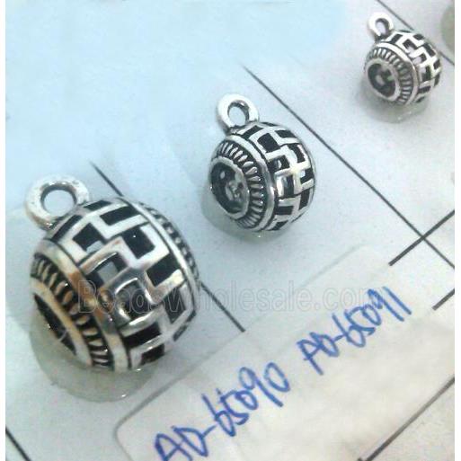 hollow, round tibetan silver hanger bead, lead free and nickel free