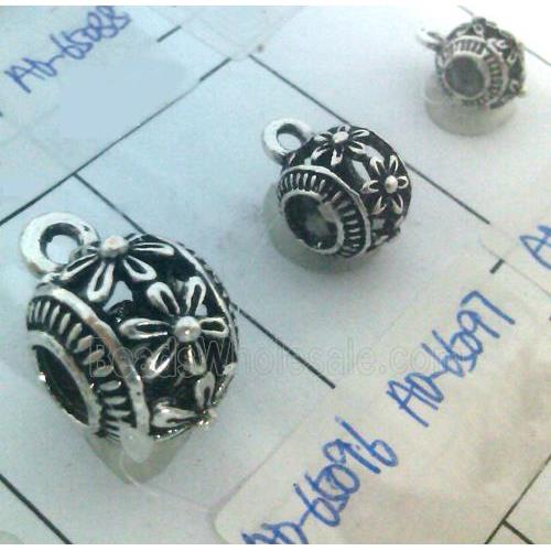 hollow, round tibetan silver hanger bead, lead free and nickel free