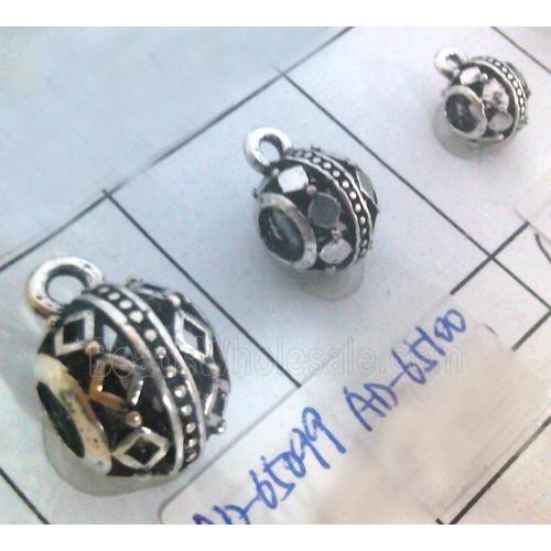 hollow, round tibetan silver hanger bead, lead free and nickel free