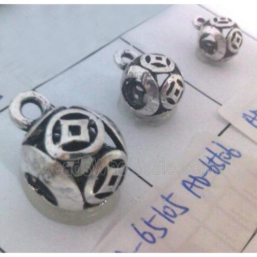 hollow, round tibetan silver hanger bead, lead free and nickel free