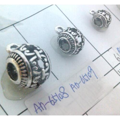 hollow, round tibetan silver hanger bead, lead free and nickel free