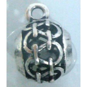 hollow, round tibetan silver hanger bead, lead free and nickel free