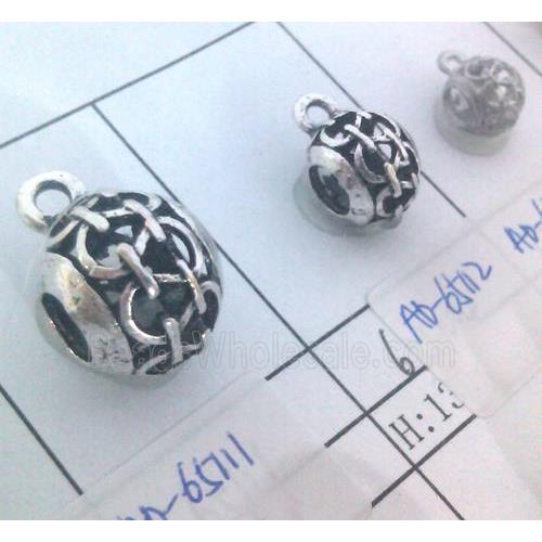 hollow, round tibetan silver hanger bead, lead free and nickel free