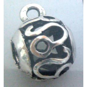 hollow, round tibetan silver hanger bead, lead free and nickel free