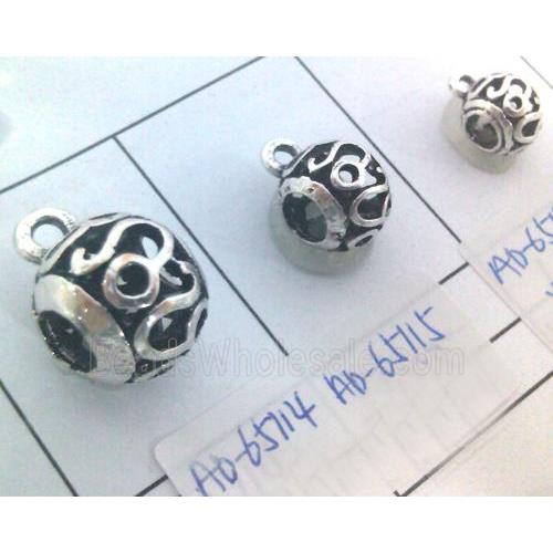 hollow, round tibetan silver hanger bead, lead free and nickel free