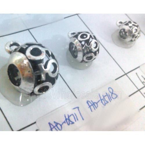 hollow, round tibetan silver hanger bead, lead free and nickel free