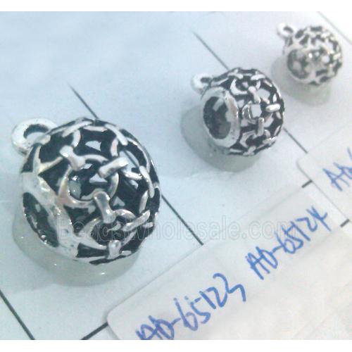 hollow, round tibetan silver hanger bead, lead free and nickel free
