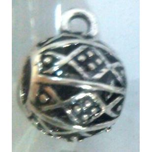 hollow, round tibetan silver hanger bead, lead free and nickel free