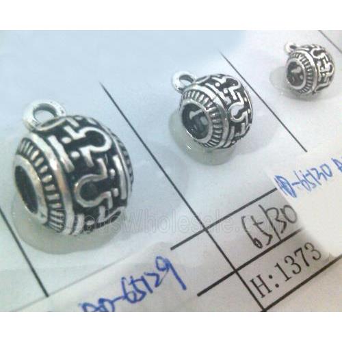 hollow, round tibetan silver hanger bead, lead free and nickel free