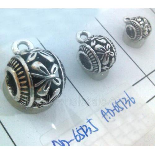 hollow, round tibetan silver hanger bead, lead free and nickel free
