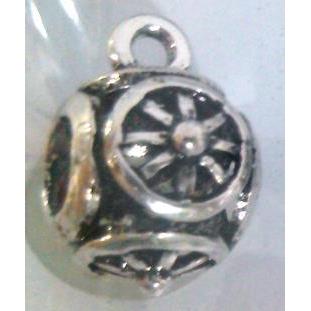 hollow, round tibetan silver hanger bead, lead free and nickel free