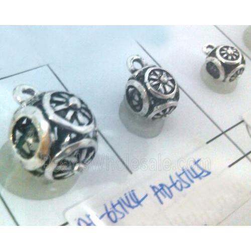 hollow, round tibetan silver hanger bead, lead free and nickel free