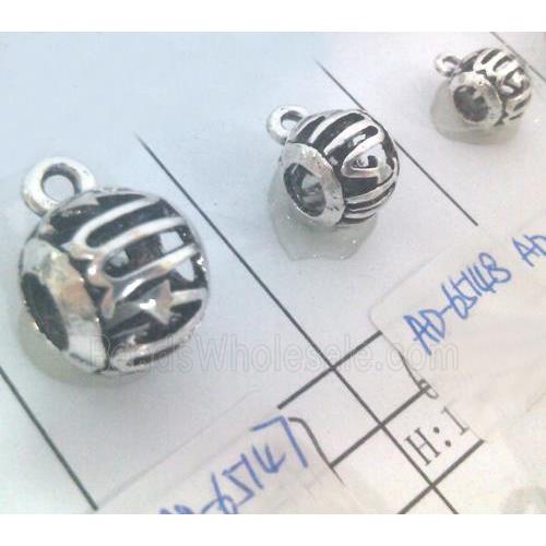 hollow, round tibetan silver hanger bead, lead free and nickel free