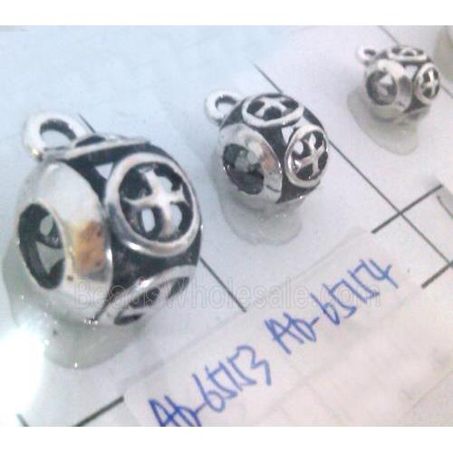hollow, round tibetan silver hanger bead, lead free and nickel free
