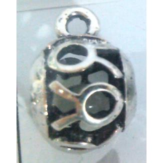 hollow, round tibetan silver hanger bead, lead free and nickel free