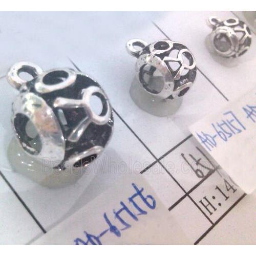 hollow, round tibetan silver hanger bead, lead free and nickel free