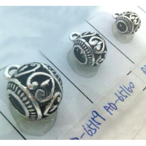 hollow, round tibetan silver hanger bead, lead free and nickel free
