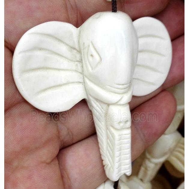antique cattle bone beads, elephant, white