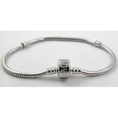 Stopper Bracelet, Snake Chain, Copper, Platinum Plated, nickel free