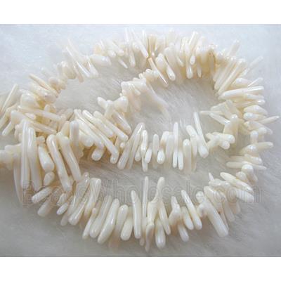 chip coral bead, dyed, white