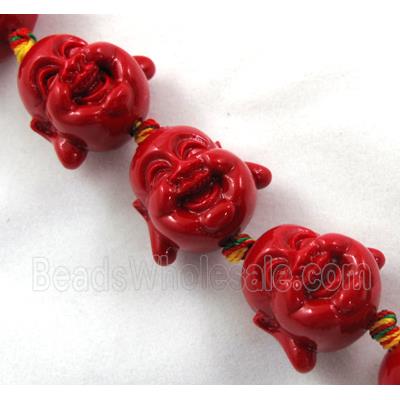 Compositive coral buddha charm beads, red