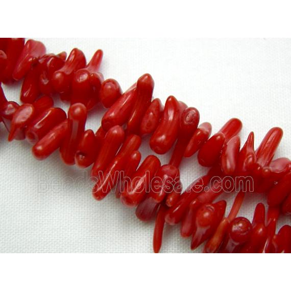 coral beads chip, dyed, deep red