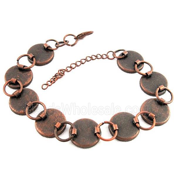 adjustable bracelet, gemstone setting, antique red copper