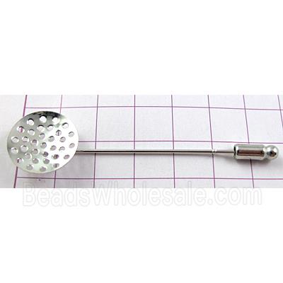 Brooch with cabochon-pad, copper, sieve, platinum plated