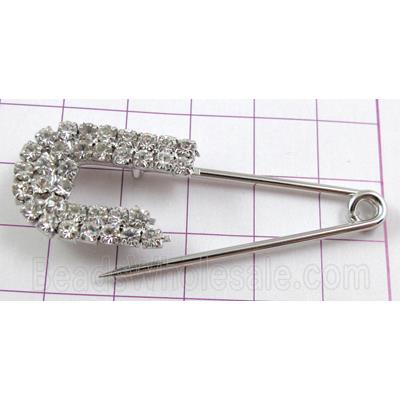 rhinestone Brooch, clip pin, copper, platinum plated