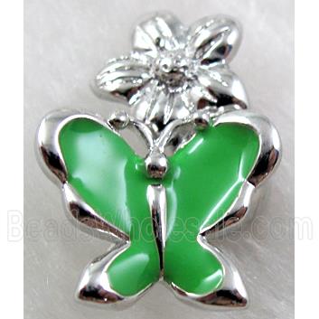 magnetic Hinged Bails, copper, green enamel, platinum plated