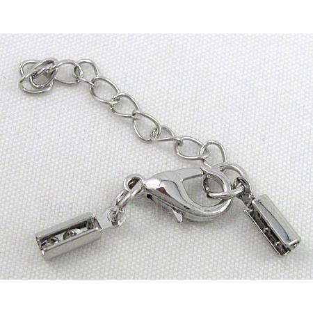 end of cord, copper connector for necklace, bracelet, platinum plated
