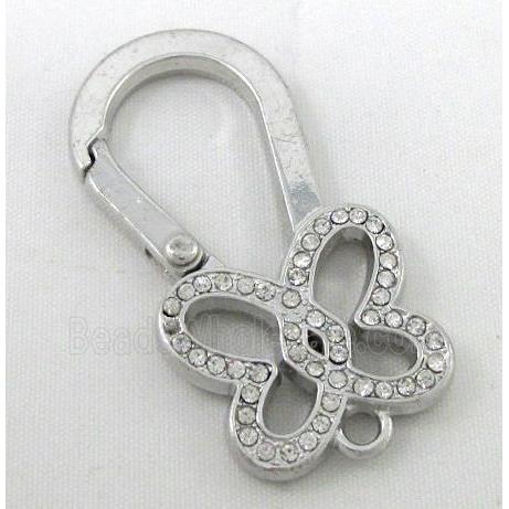alloy Carabiner Clasp pave rhinestone, platinum plated