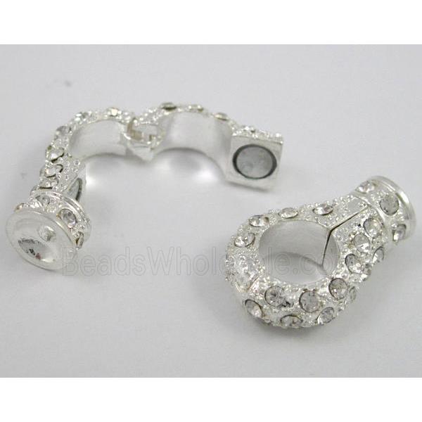 end of cord, magnetic alloy connector for necklace, bracelet, silver plated