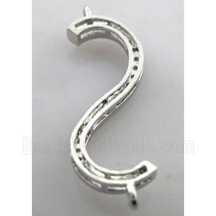 bracelet bar, copper connector with zircon, platinum plated