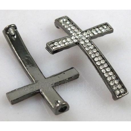 Bracelet bar, cross, alloy connector with rhinestone, black