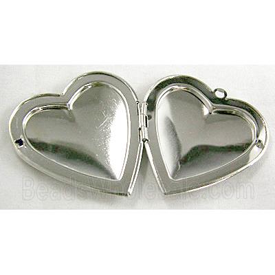 Locket pendant, heart, copper, platinum plated