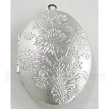 Locket pendant for necklace, copper, platinum plated
