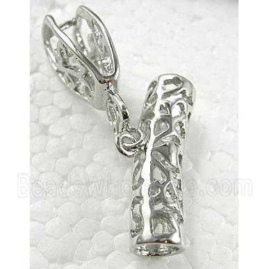 hinged and pinch bail for necklace, copper, platinum plated