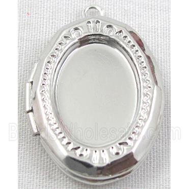 copper Locket with cabochon pad, Platinum Plated