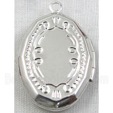 copper Locket with cabochon pad, Platinum Plated